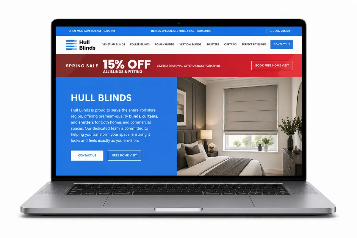 Laptop showing the Hull Blinds website